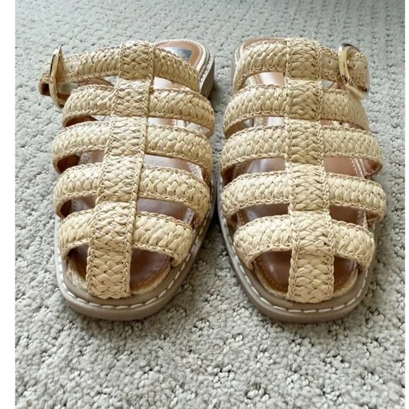 DV by Dolce Vita Fyona Raffia Buckle Fisherman Flat Mules Size 6.5 Beige - Picture 3 of 11
